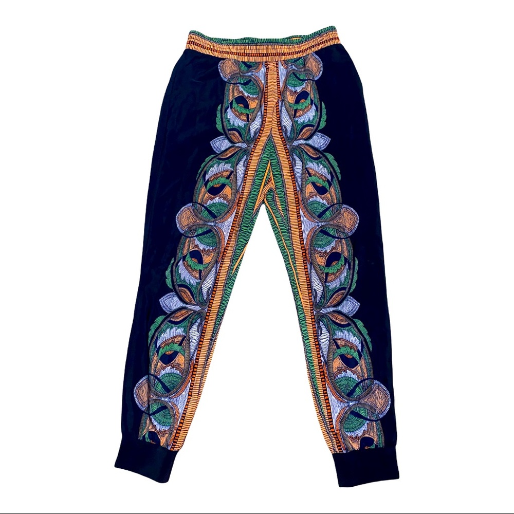 Jogger Pants with orange and green printed pattern